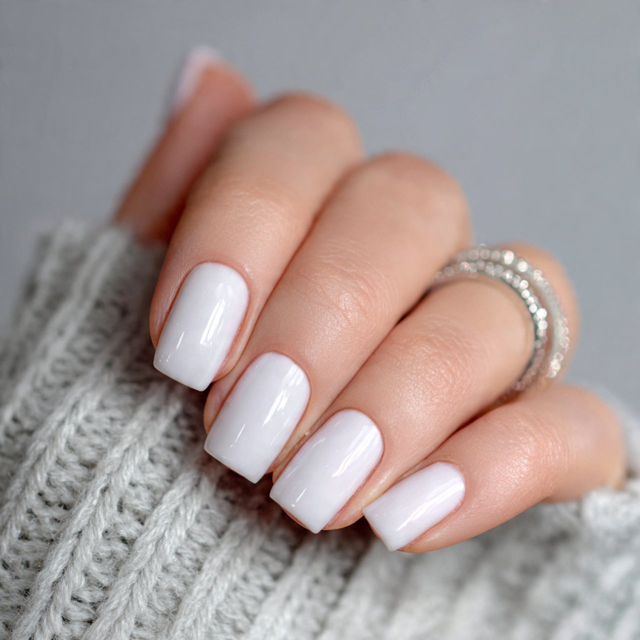 soft white glazed acrylic nails