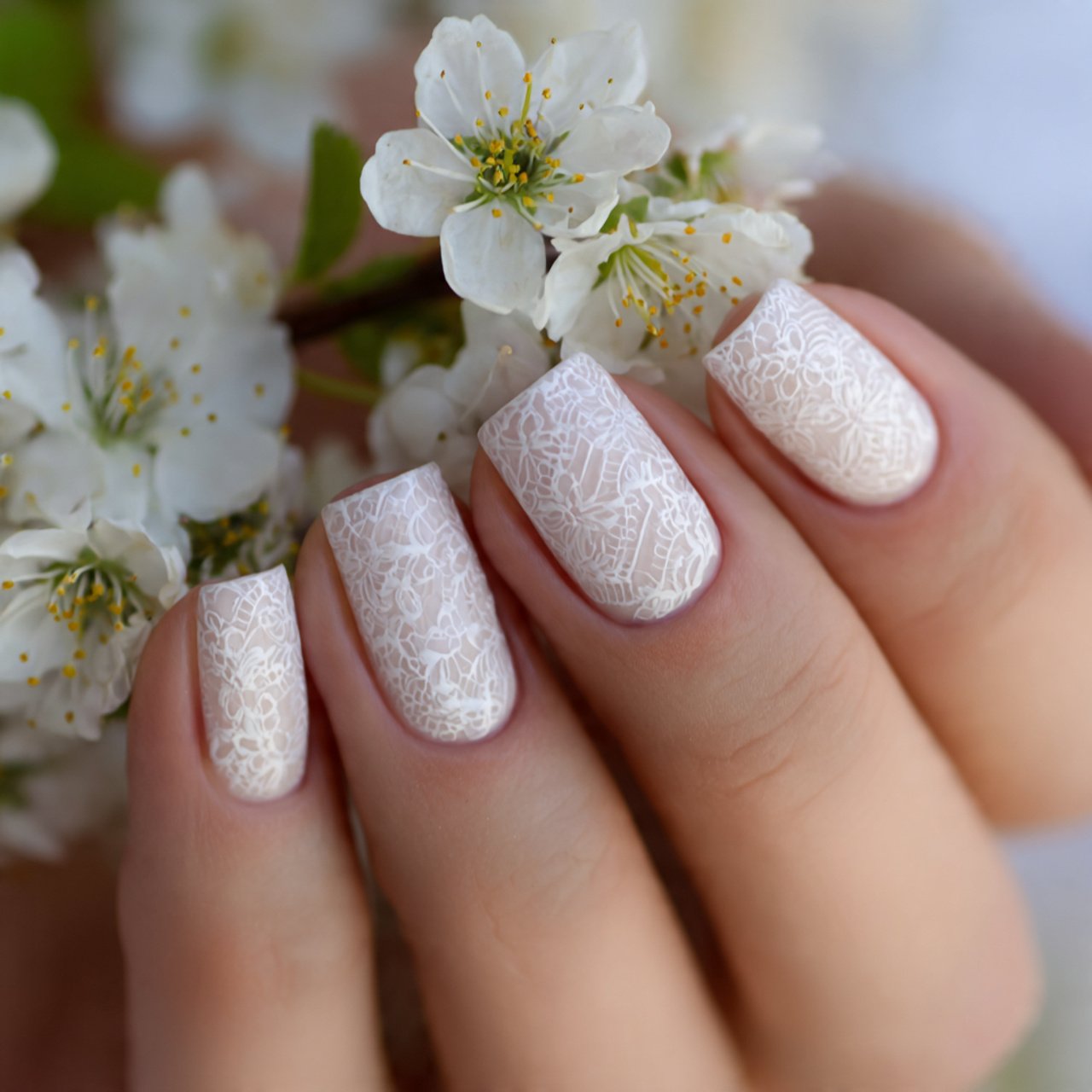 soft white lace inspired nails
