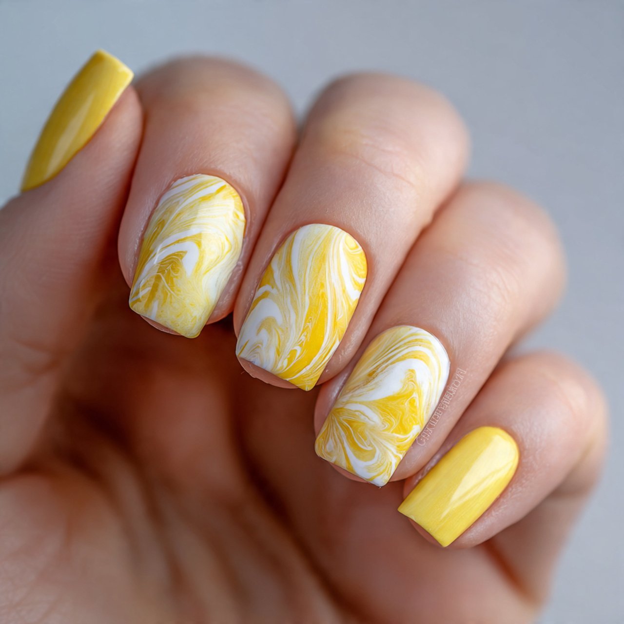 soft yellow swirl nails