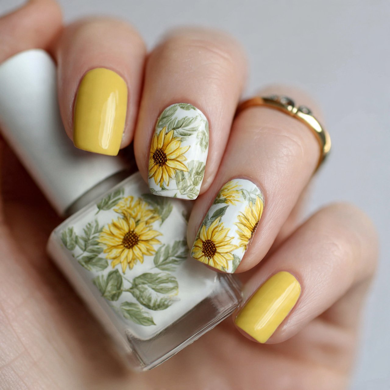 sunflower accent nails
