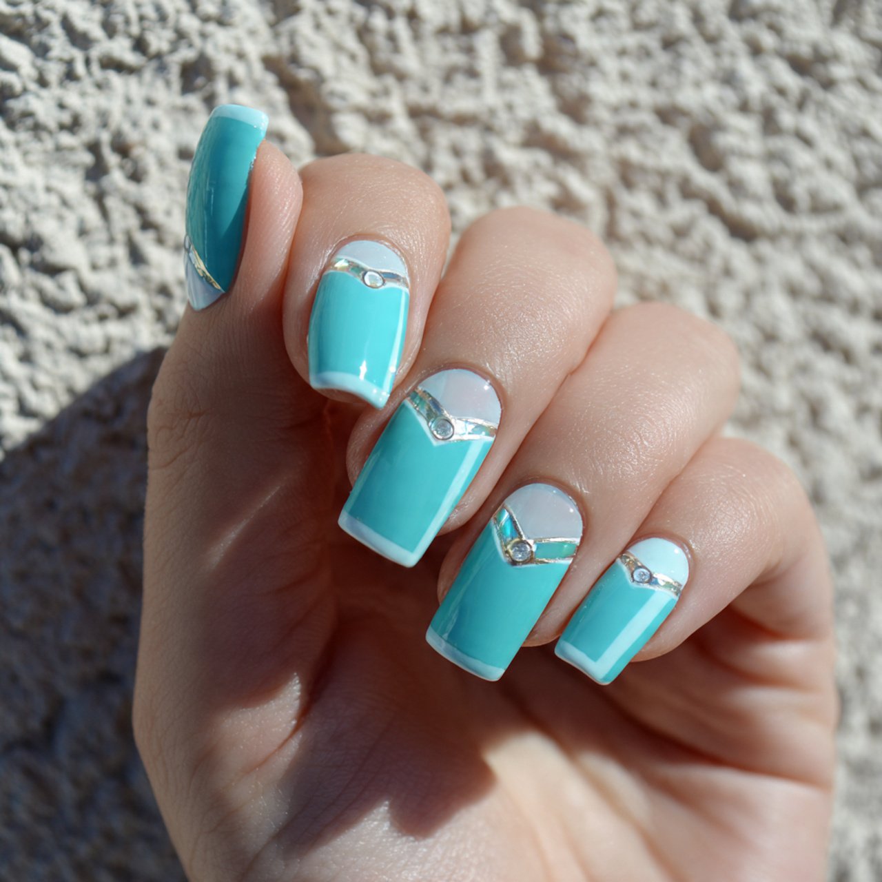 tiffany blue and negative space nails