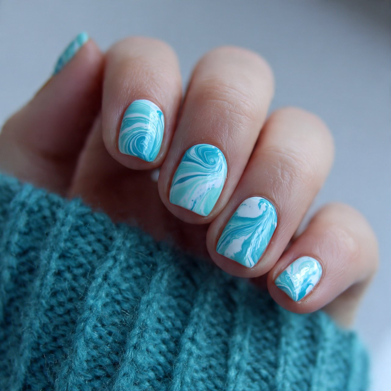 tiffany blue and white swirl nails