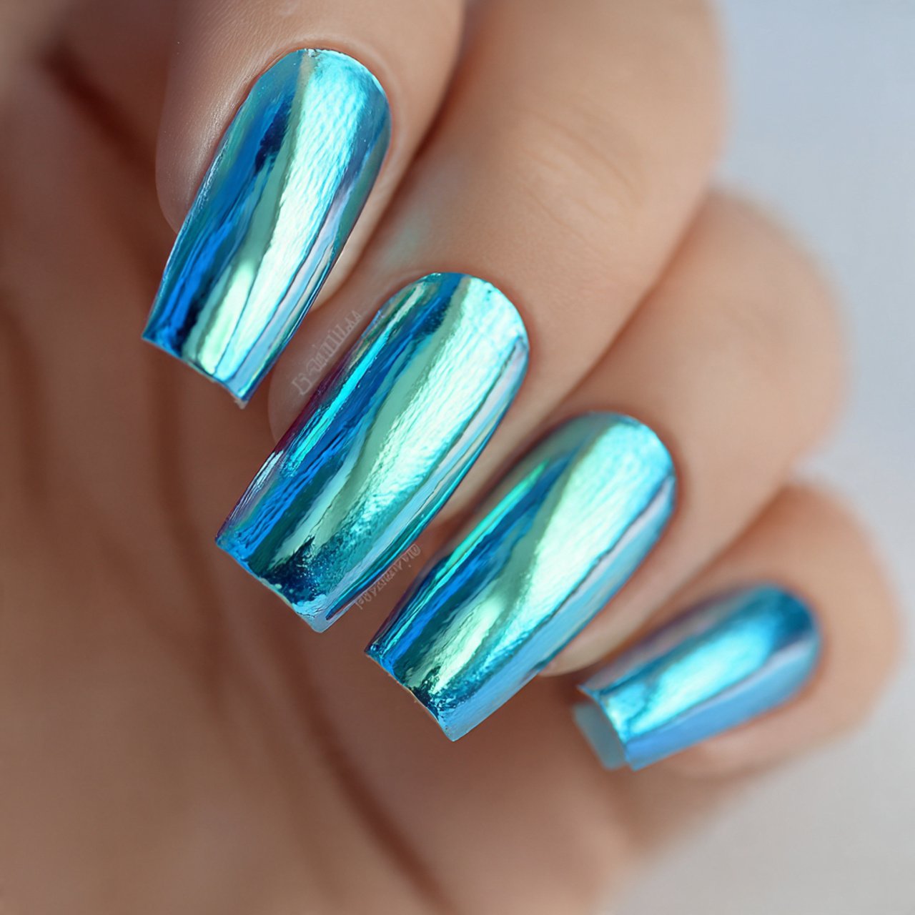 tiffany blue chrome nails