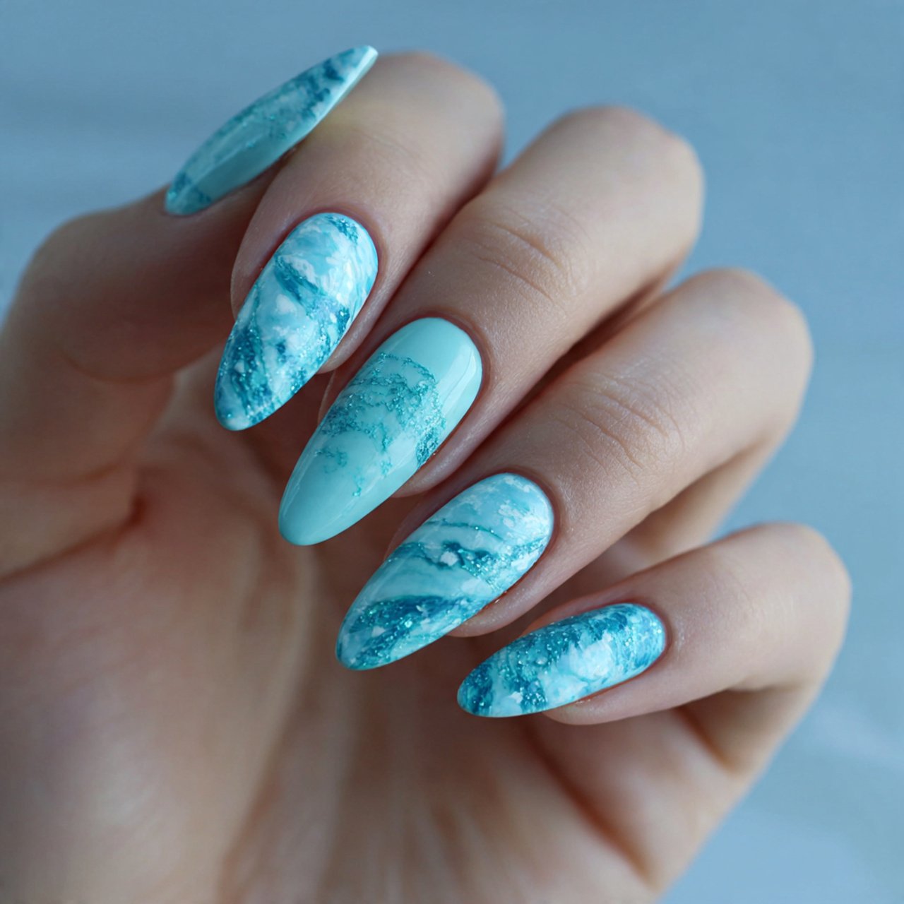tiffany blue marble nails