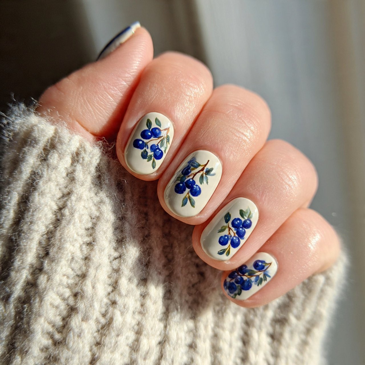 tiny blueberry accent nails