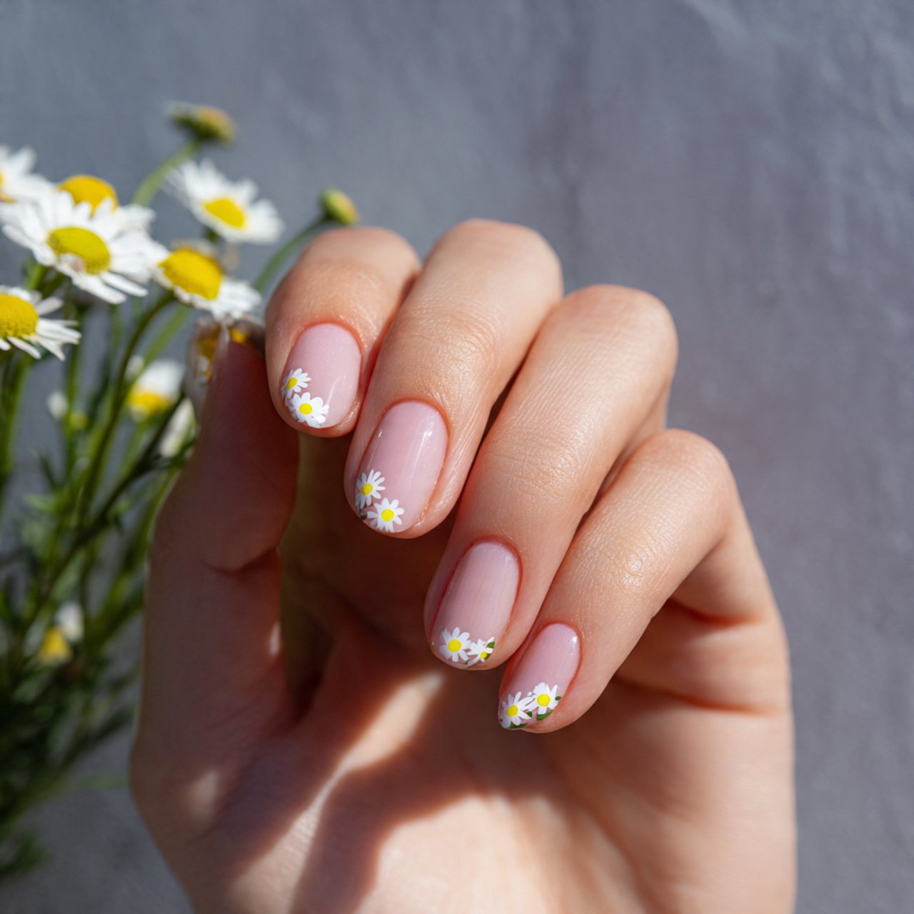 tiny daisy accent nails 1