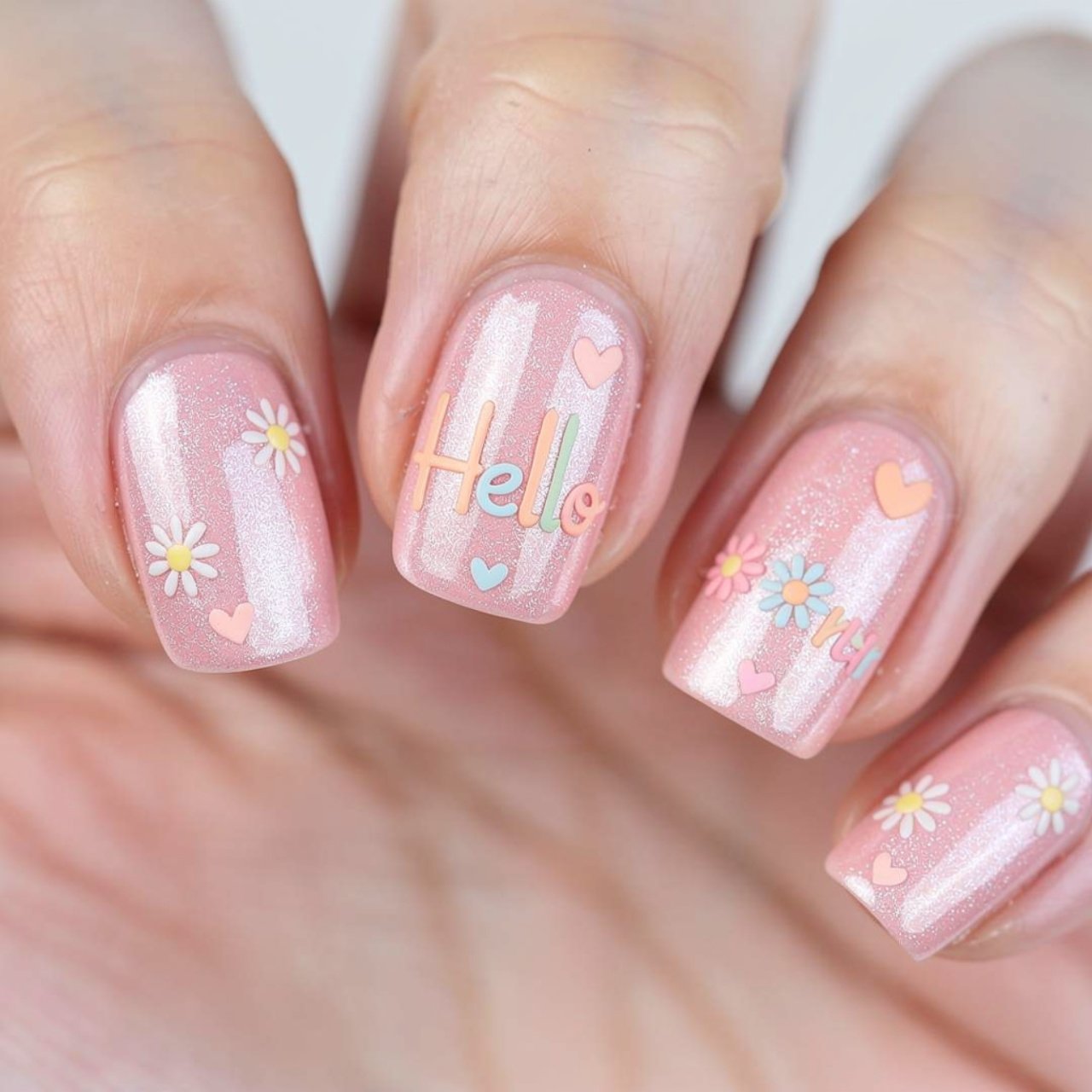 tiny daisy hello nails