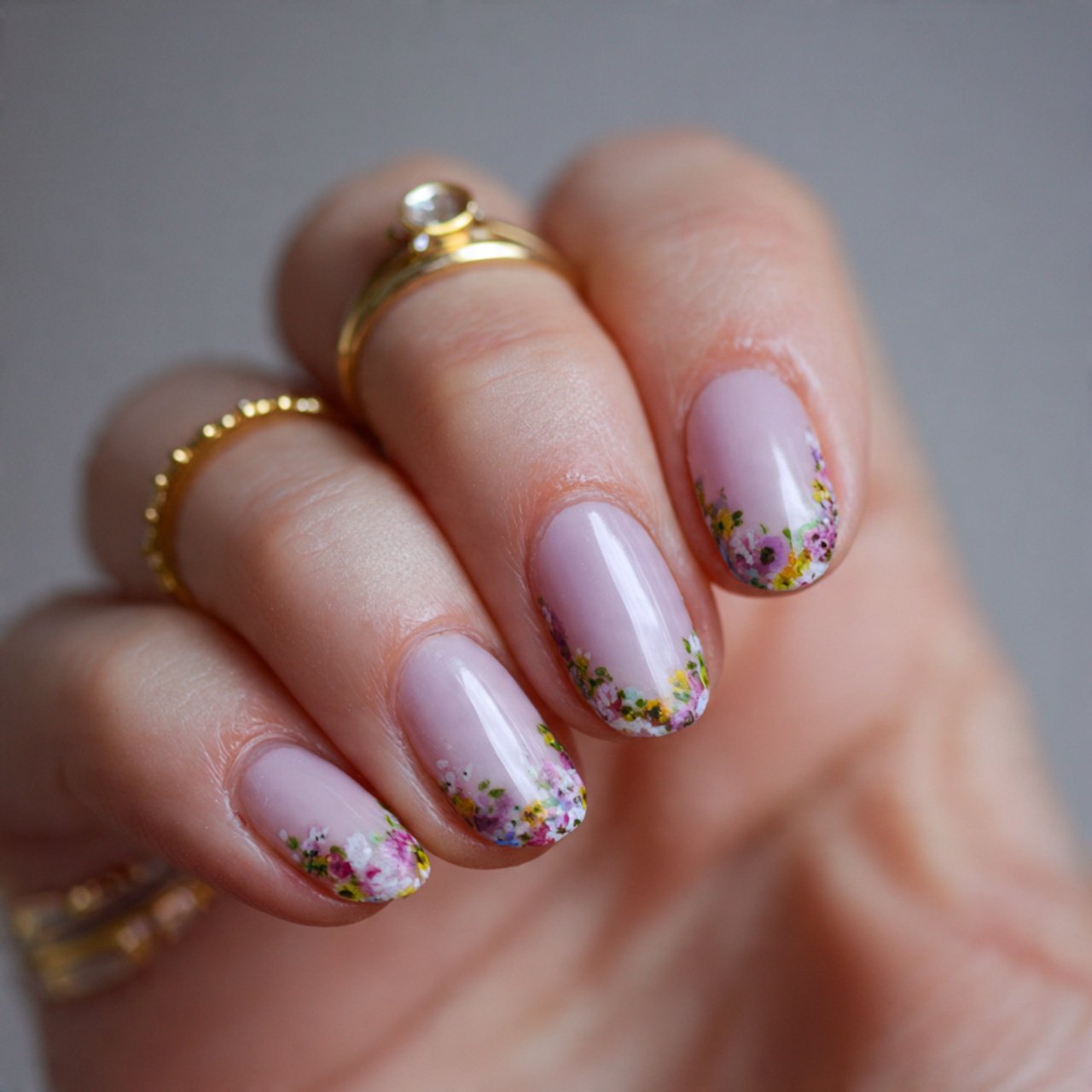 tiny floral accent nails