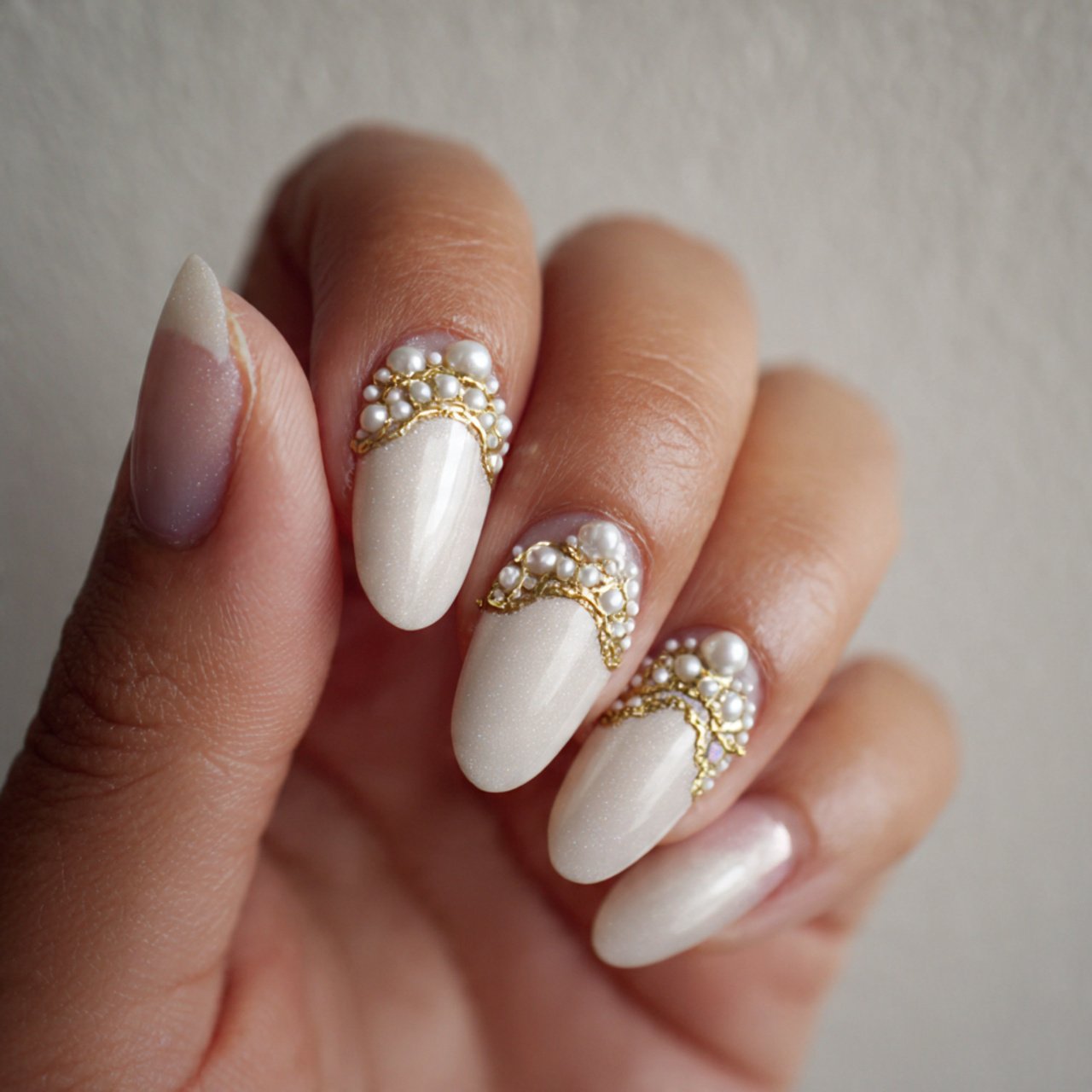 tiny pearl detail nails