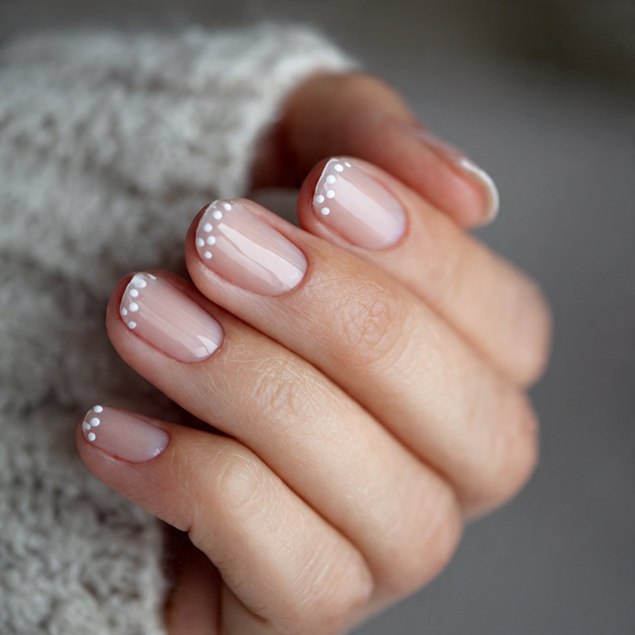 tiny white dot accent nails 1