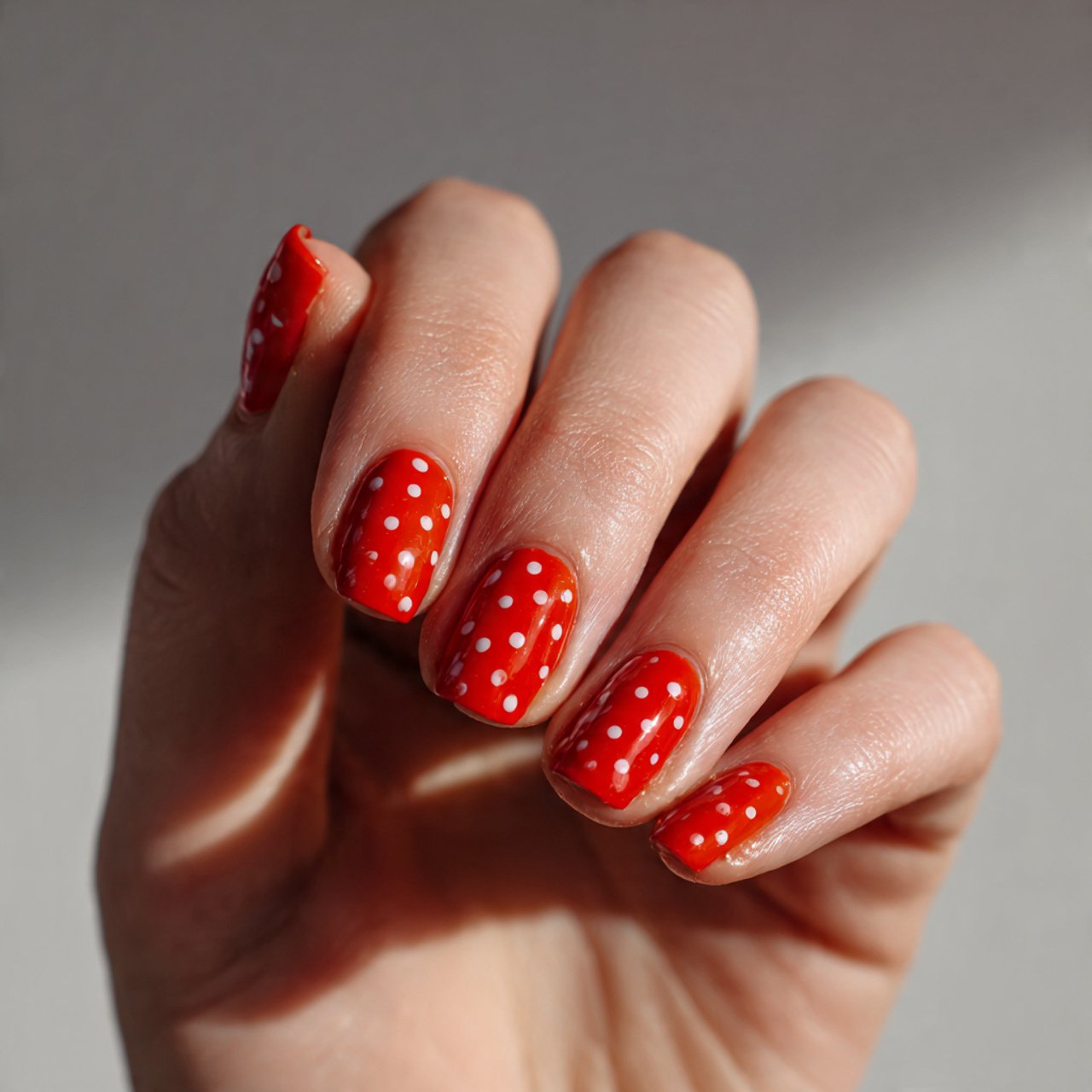 tomato red minimal dot nails