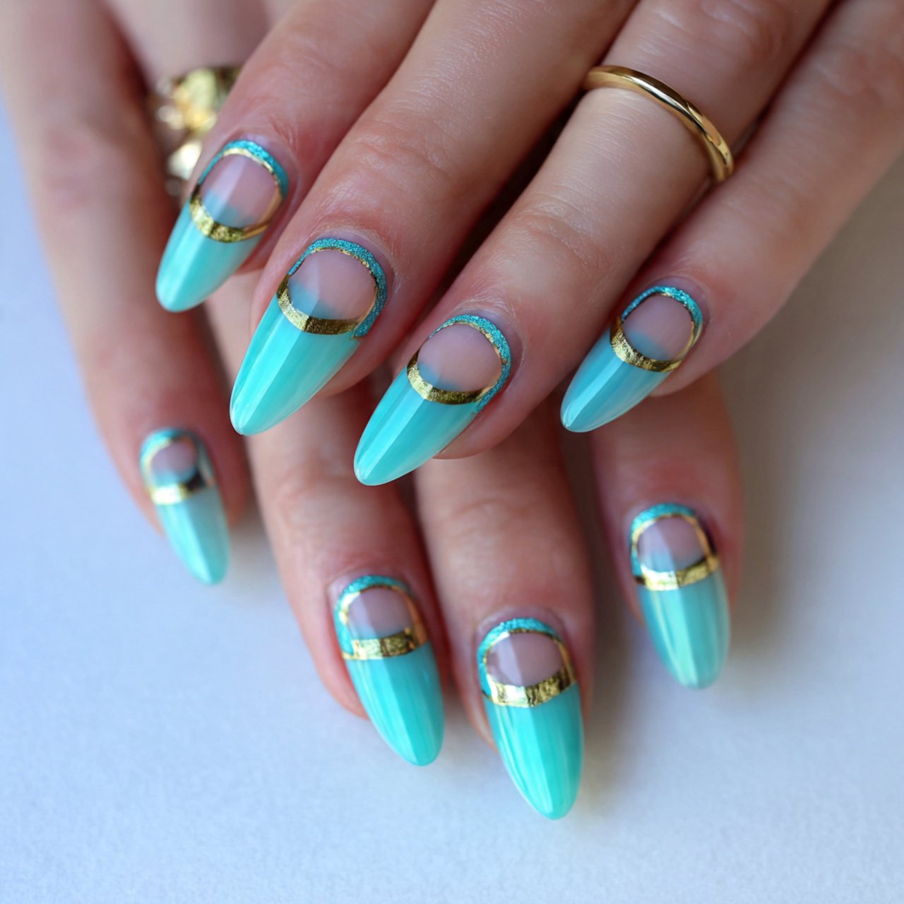 turquoise negative space nails
