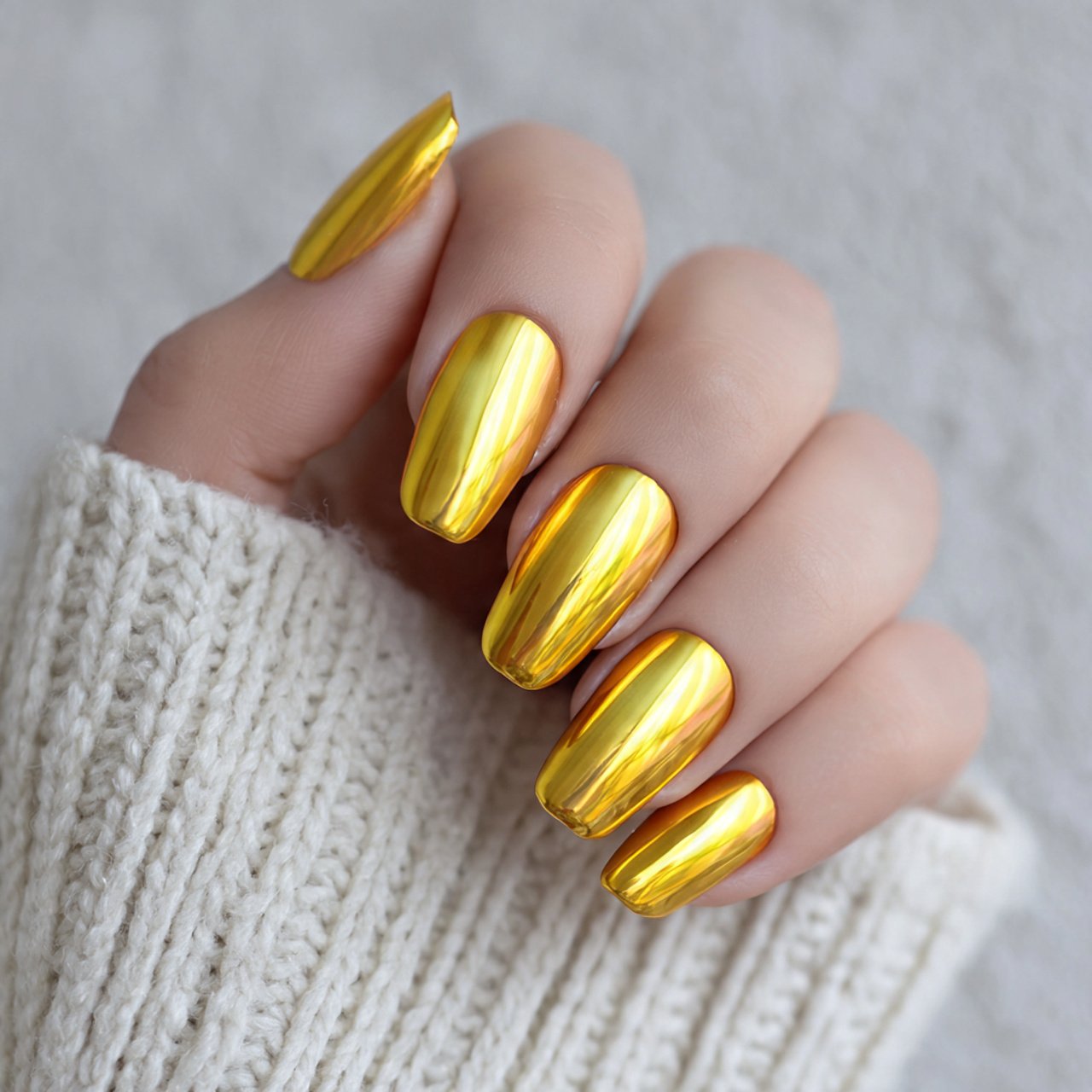 yellow chrome glazed nails