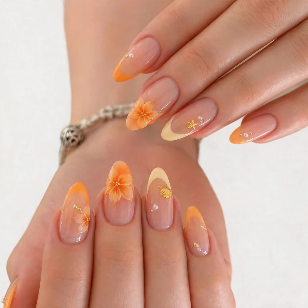 Orange Floral Summer Nails: A Fresh, Wearable Manicure for Warm-Weather Style 1 nail art studio
