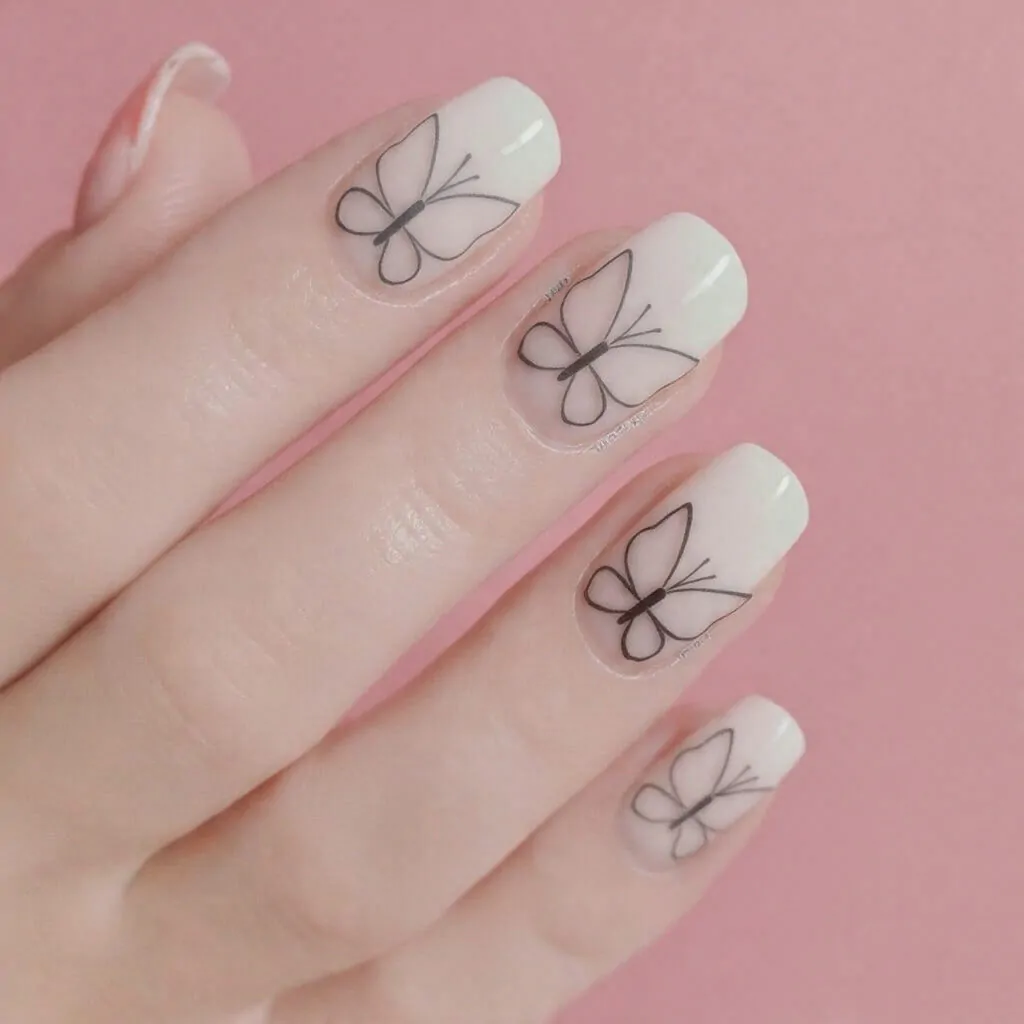 Cute Nails Ideas: 15 Salon-Tested Designs That Look Adorable, Clean, and Easy to Wear 11 butterfly outline accent light cute not too