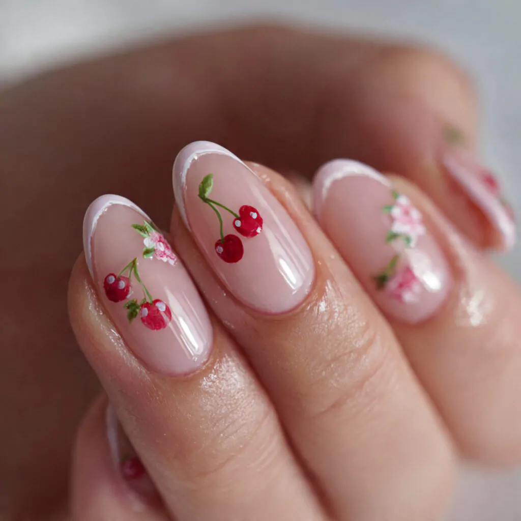 Cute Nails Ideas: 15 Salon-Tested Designs That Look Adorable, Clean, and Easy to Wear 9 mini cherry nails cute retro client favorite