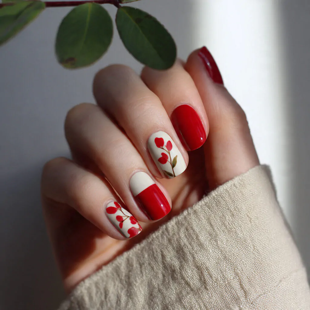Chinese New Year Nails: 15 Lucky, Stylish Nail Designs That Look Luxe (Not Costume) 8 red and color block nails nature envirement