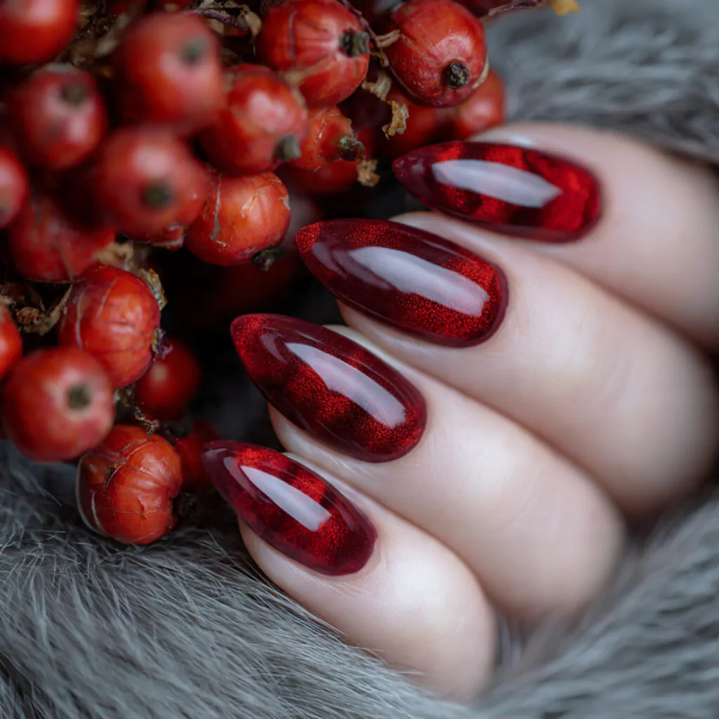 Chinese New Year Nails: 15 Lucky, Stylish Nail Designs That Look Luxe (Not Costume) 9 red cat eye velvet nails nature looks nails