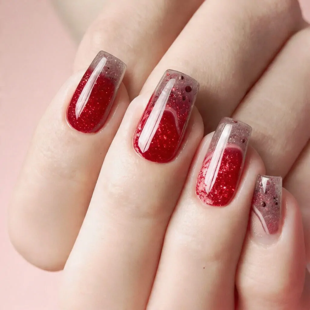 Chinese New Year Nails: 15 Lucky, Stylish Nail Designs That Look Luxe (Not Costume) 13 red glitter fade tips firework finish nature 1