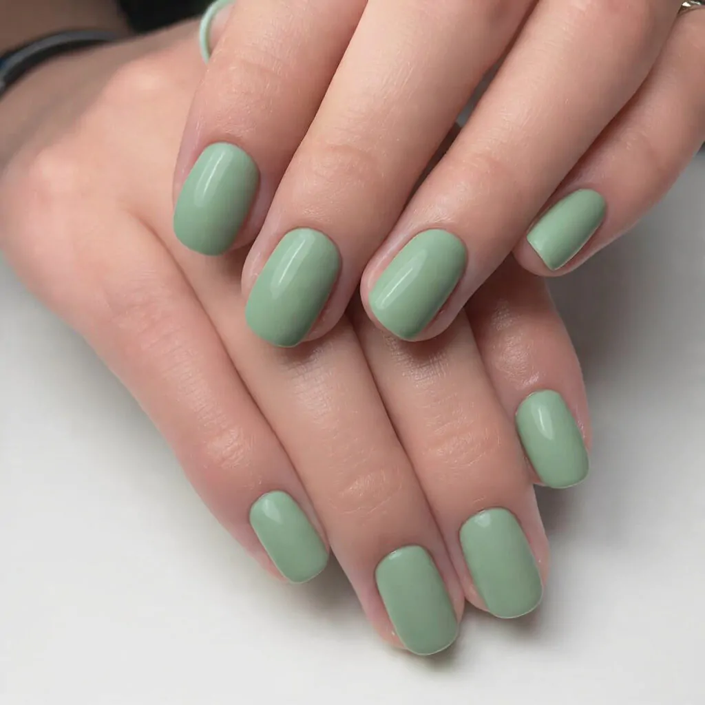 Short Nails: 15 Chic, Salon-Tested Designs That Make Short Length Look Expensive 11 soft sage solid color muted grown up green