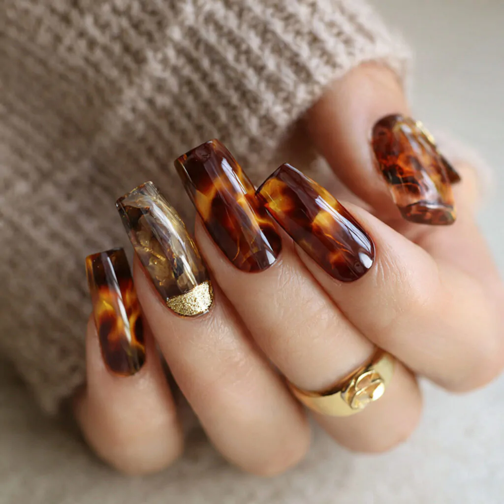 Acrylic Nail Designs: 15 Salon-Approved Looks That Stay Gorgeous Between Fills 11 tortoiseshell accent acrylics designer vibe always trendy