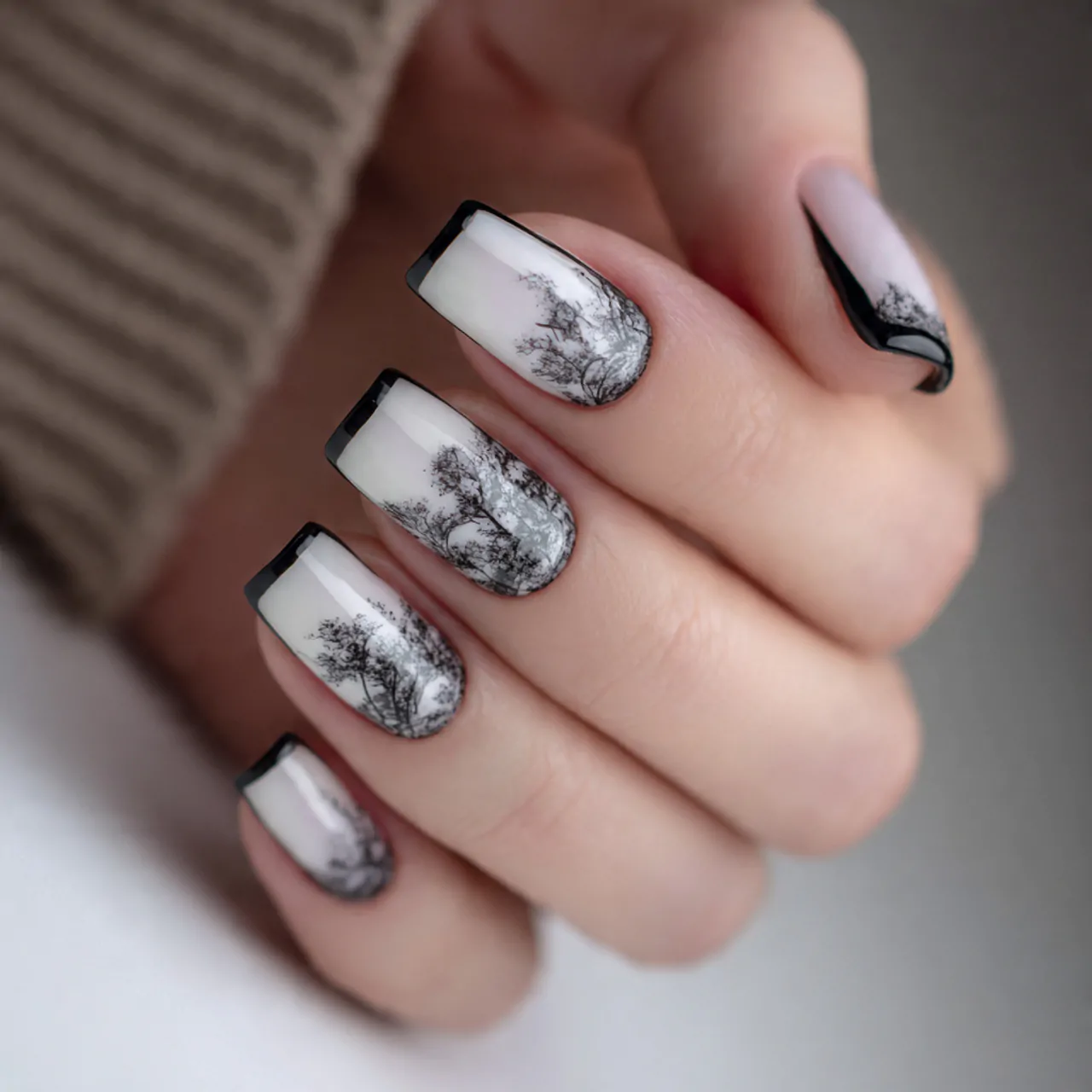 black and white contrast french tips nature look n