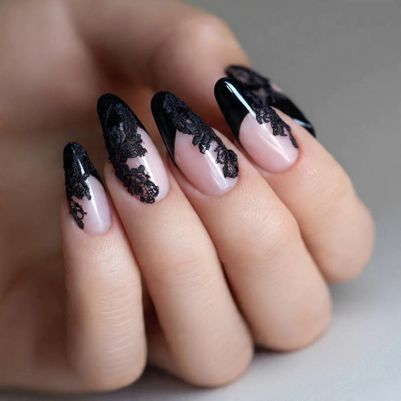 Black French Nails: Ideas for a Chic, Bold Look 9 black french tips with lace detailing attractive n
