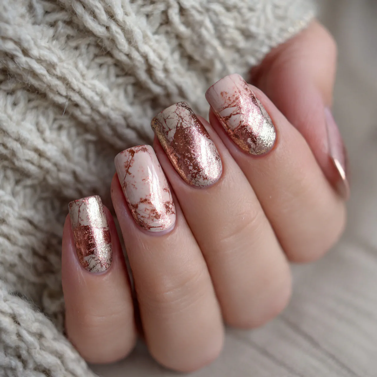 blush beige chrome nails nature looks nails