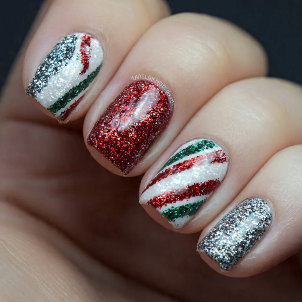 Christmas Nails Short: 15 Chic, Easy Designs That Look Clean and Festive 5 candy cane stripe accent one nail only attractive