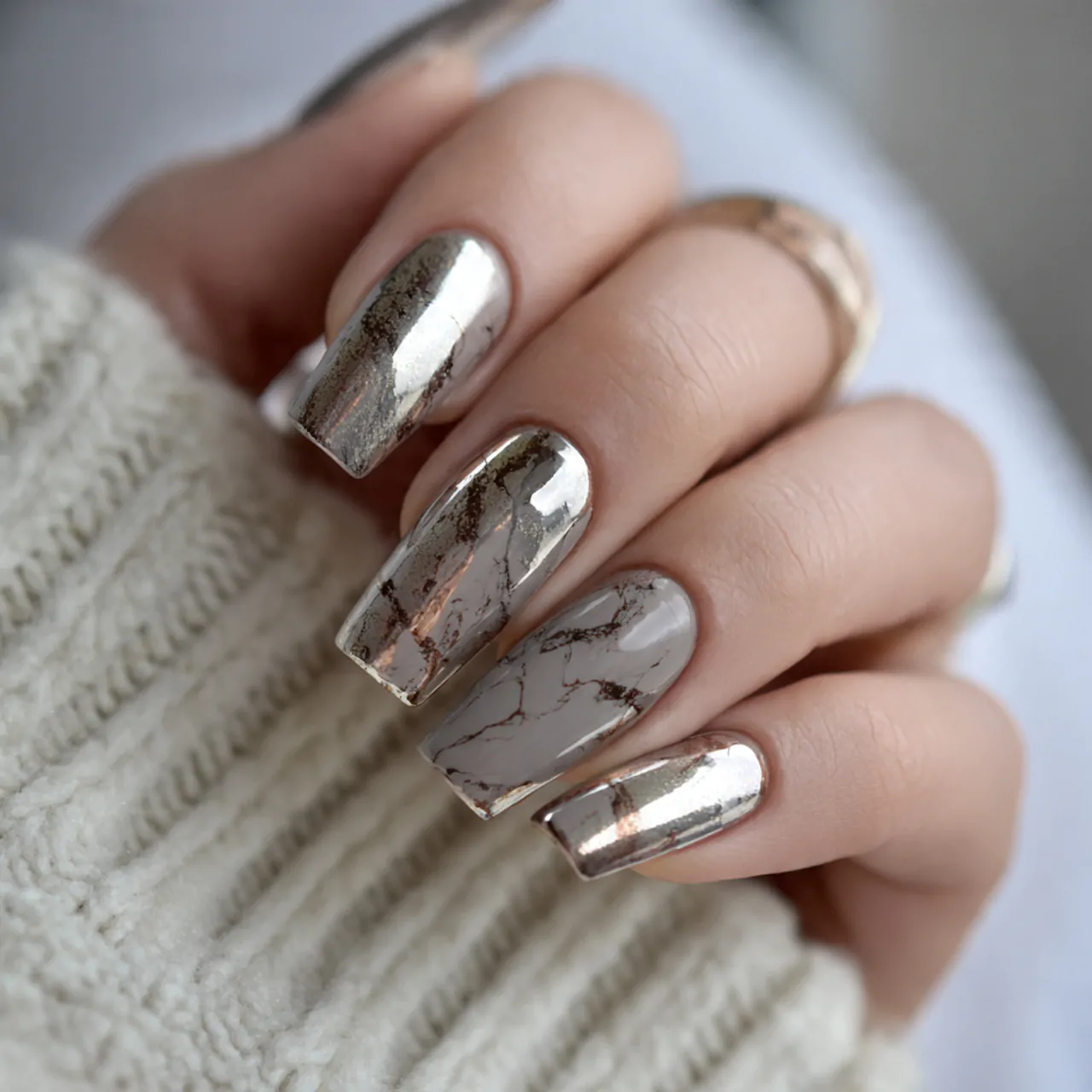 cool greige beige chrome nature looks nails