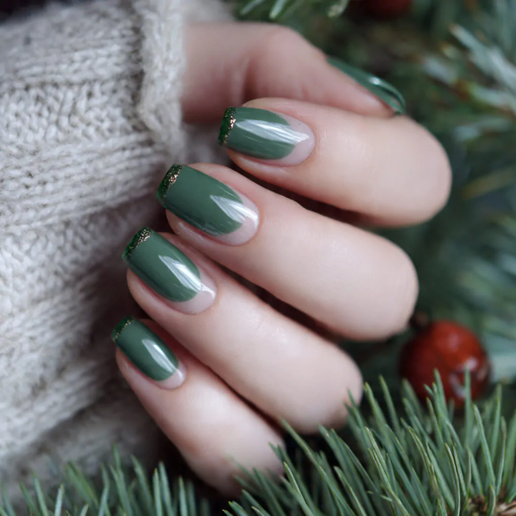 Christmas Nails Short: 15 Chic, Easy Designs That Look Clean and Festive 9 evergreen micro french green tips minimal base att