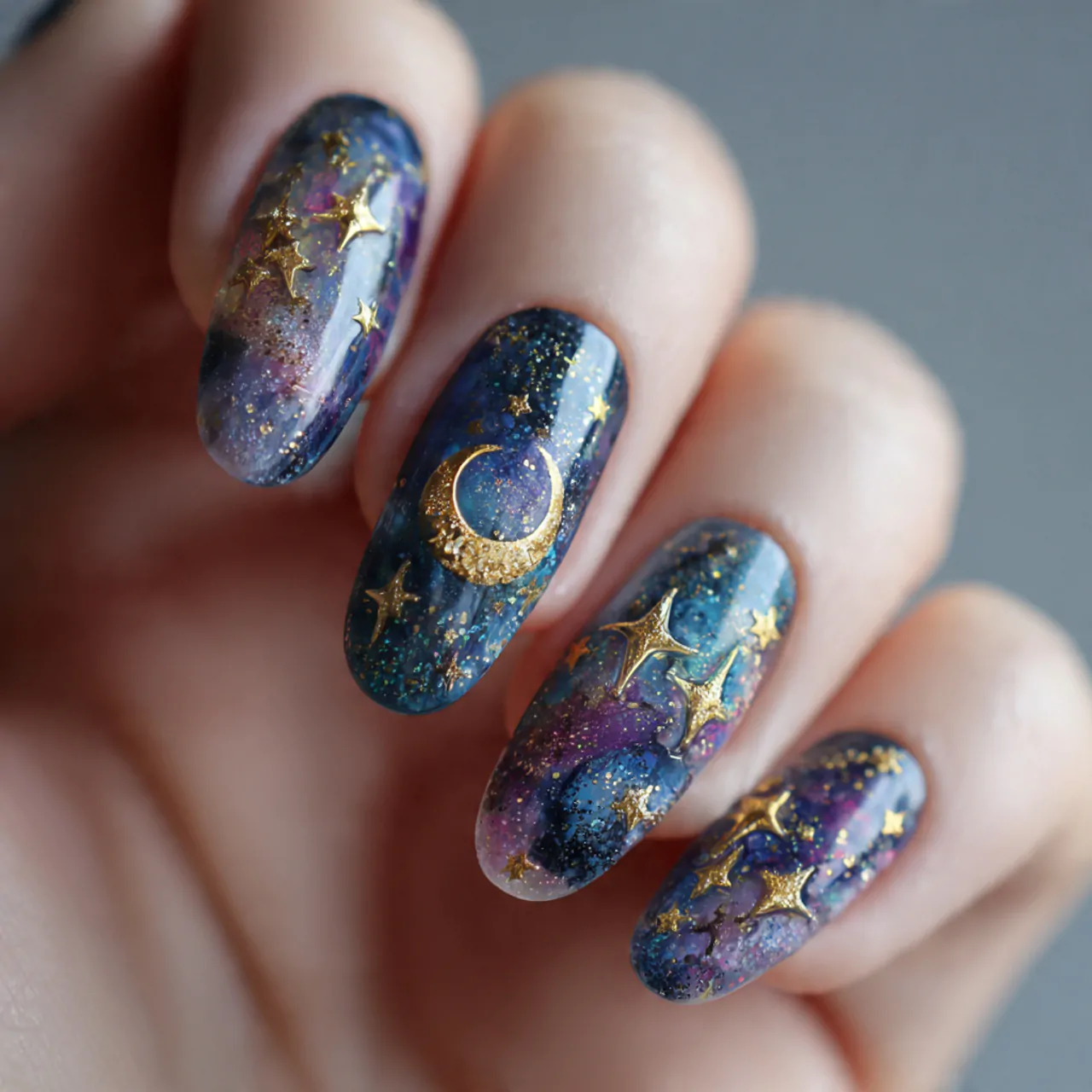 glittery stars and moon nails attractive nails