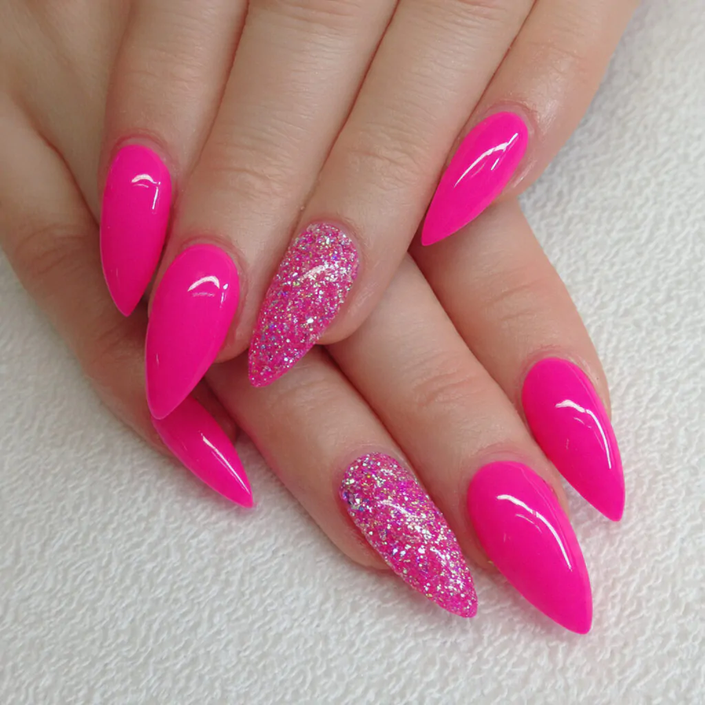Pink Acrylic Nails: 15 Trendy Designs for Every Style 13 hot pink stiletto nails attractive nails