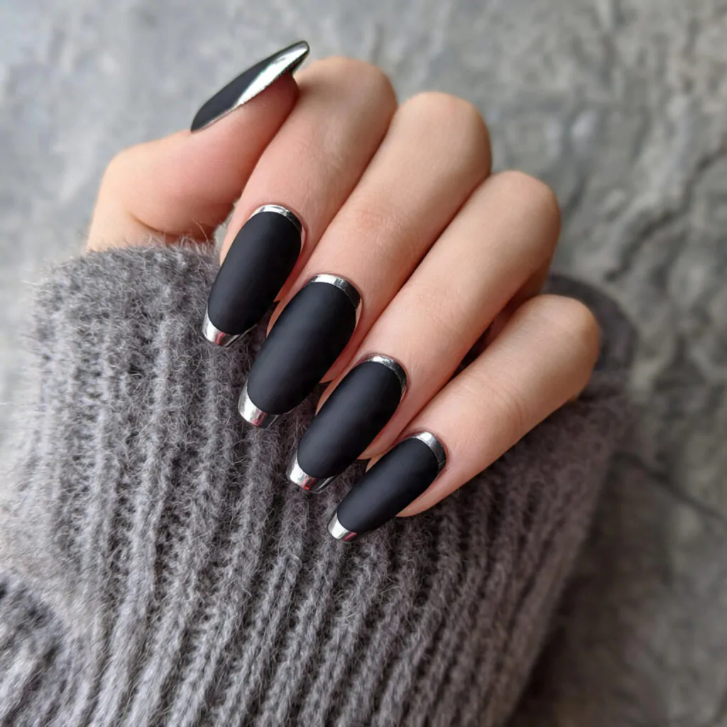 matte black with glossy tips attractive nails