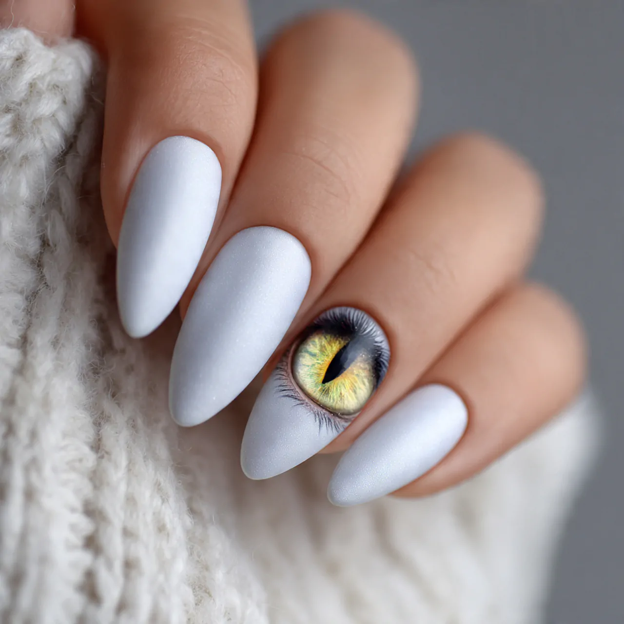 White Cat Eye Nails: A Sleek and Sophisticated Nail Trend 3 matte white cat eye nails nature look nails