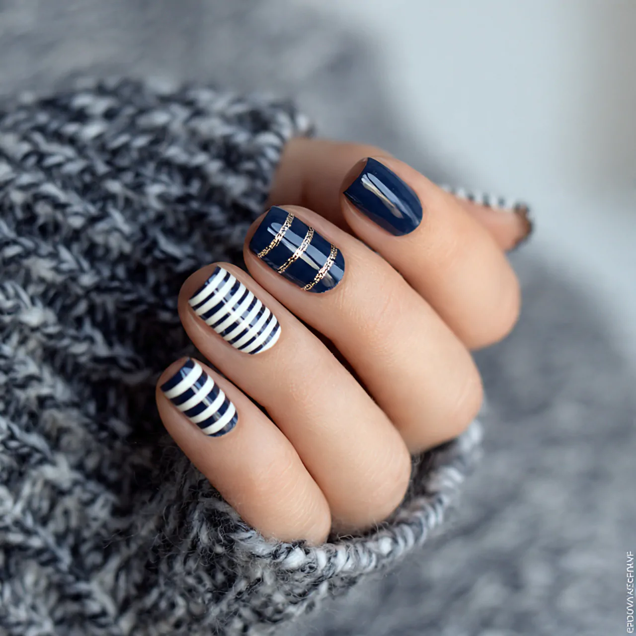 Striped Nails: 15 Chic Stripe Nail Designs That Look Clean, Modern, and Salon-Perfect 8 navy white nautical stripes attractive nails