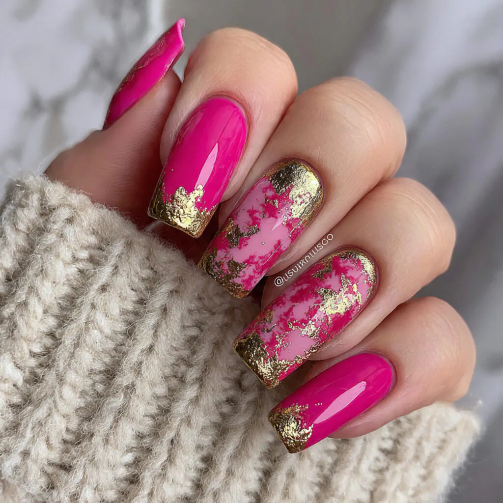Pink Acrylic Nails: 15 Trendy Designs for Every Style 2 neon pink and gold accents attractive nails