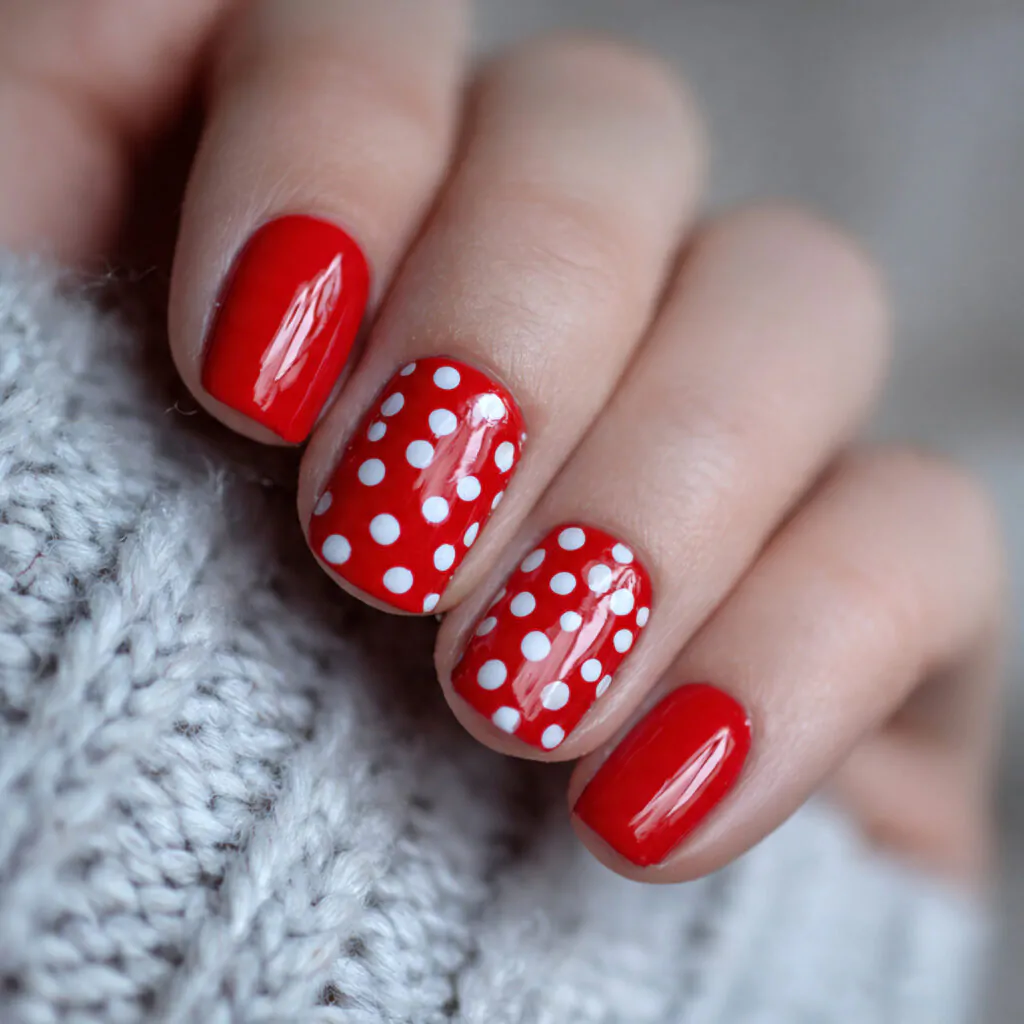 Christmas Nails Short: 15 Chic, Easy Designs That Look Clean and Festive 12 peppermint dots red white micro polka attractive n