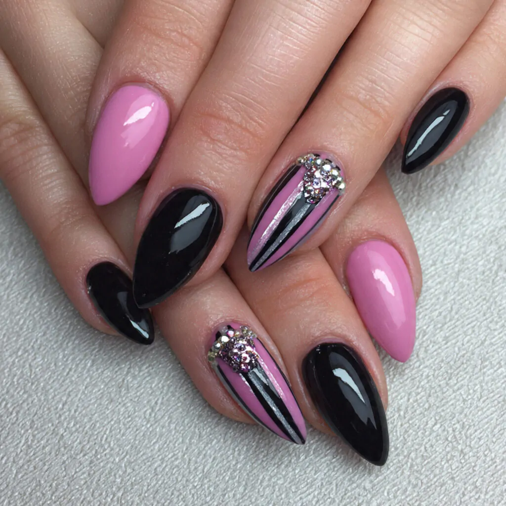 Pink Acrylic Nails: 15 Trendy Designs for Every Style 9 pink and black accent nails attractive nails