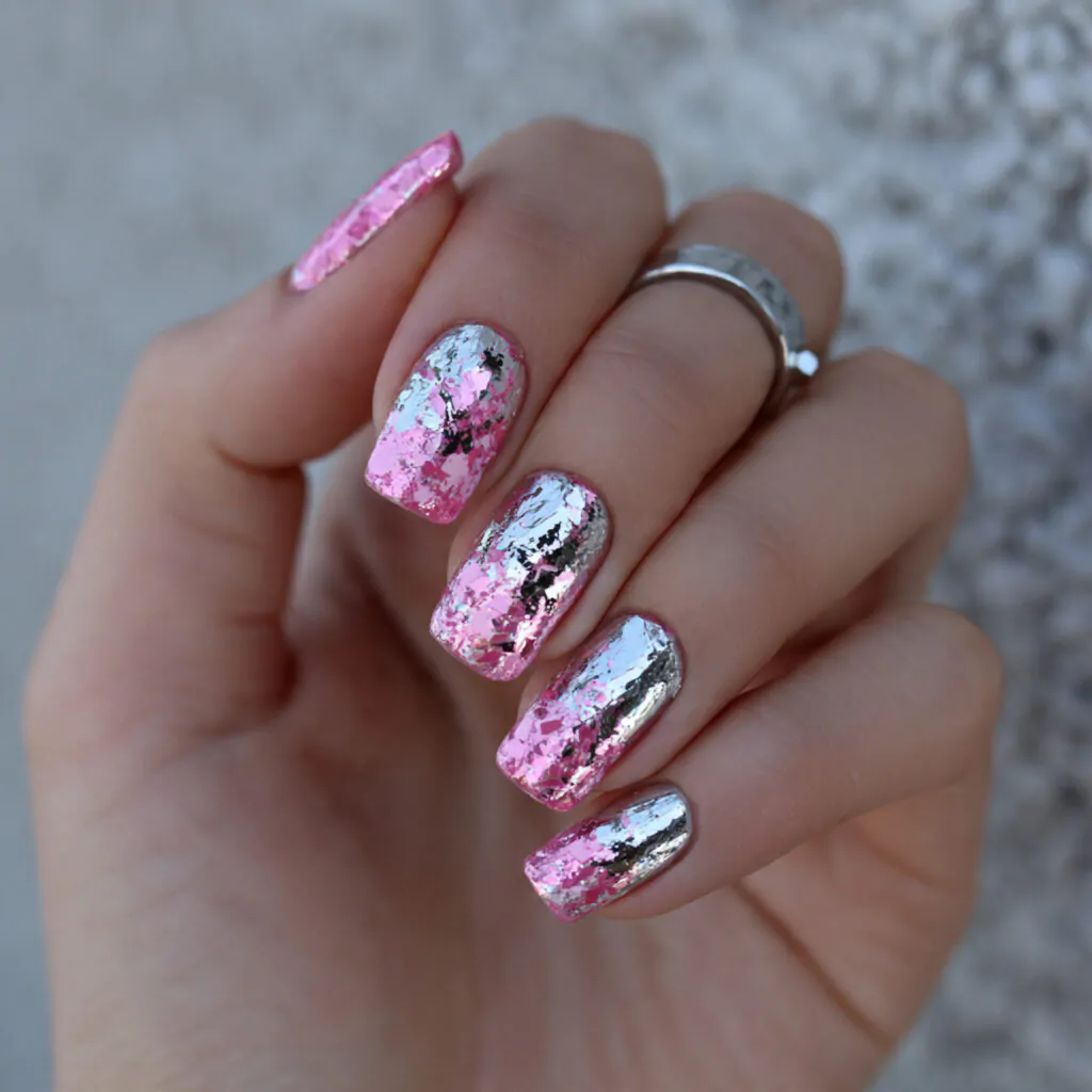 Pink Acrylic Nails: 15 Trendy Designs for Every Style 11 pink and silver foil nails attractive nails