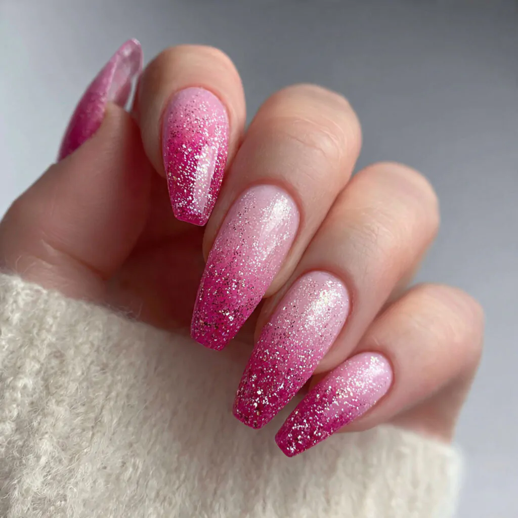 Pink Acrylic Nails: 15 Trendy Designs for Every Style 6 pink glitter gradients attractive nails