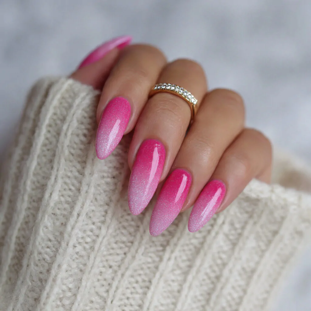 pink ombre with sparkle tips attractive nails