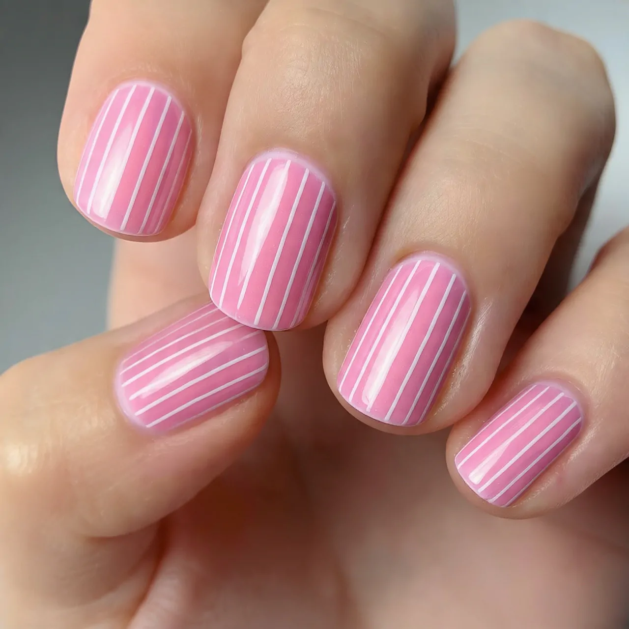 Striped Nails: 15 Chic Stripe Nail Designs That Look Clean, Modern, and Salon-Perfect 11 pink base with white candy cane micro
