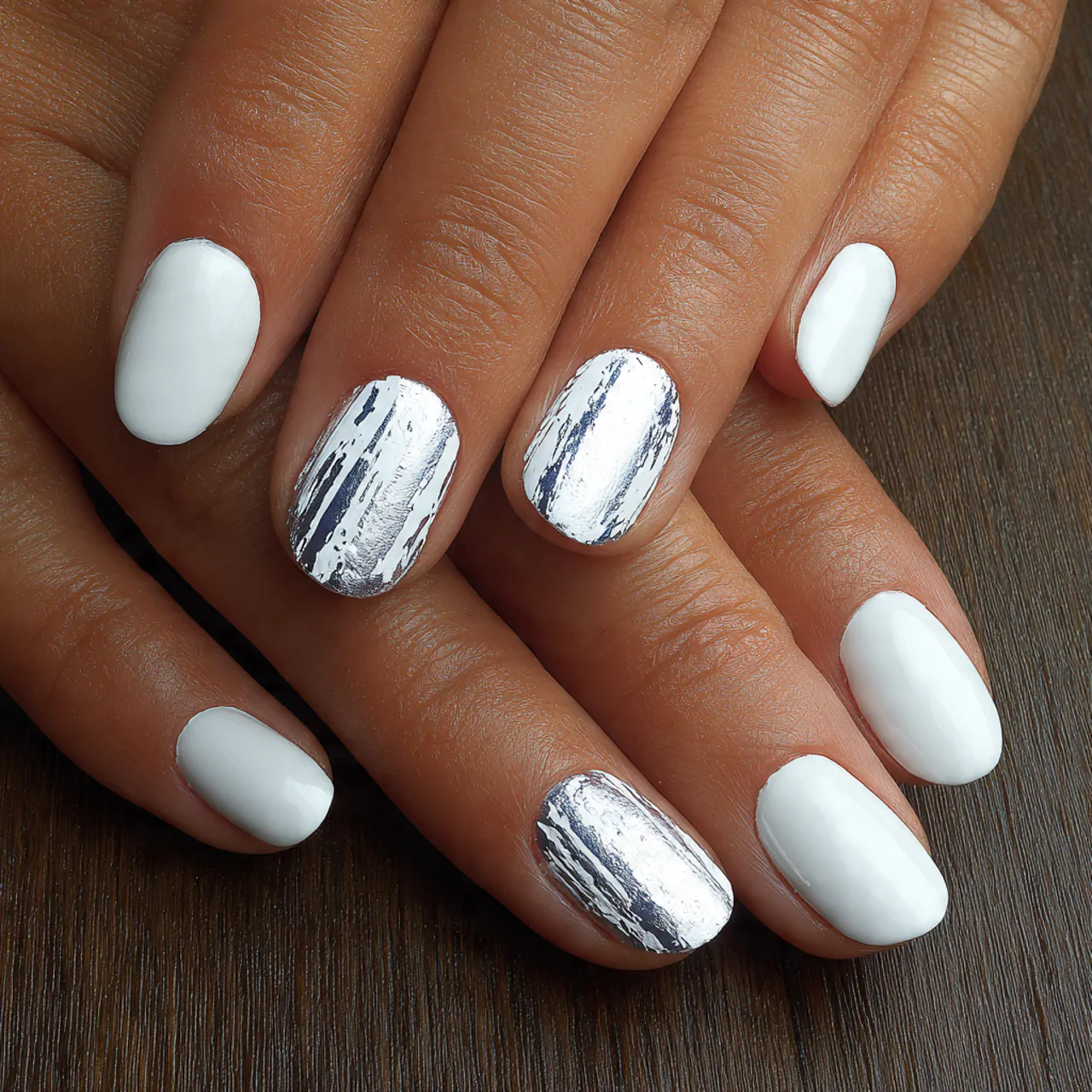 White Cat Eye Nails: A Sleek and Sophisticated Nail Trend 8 white cat eye nails with metallic foil attractive
