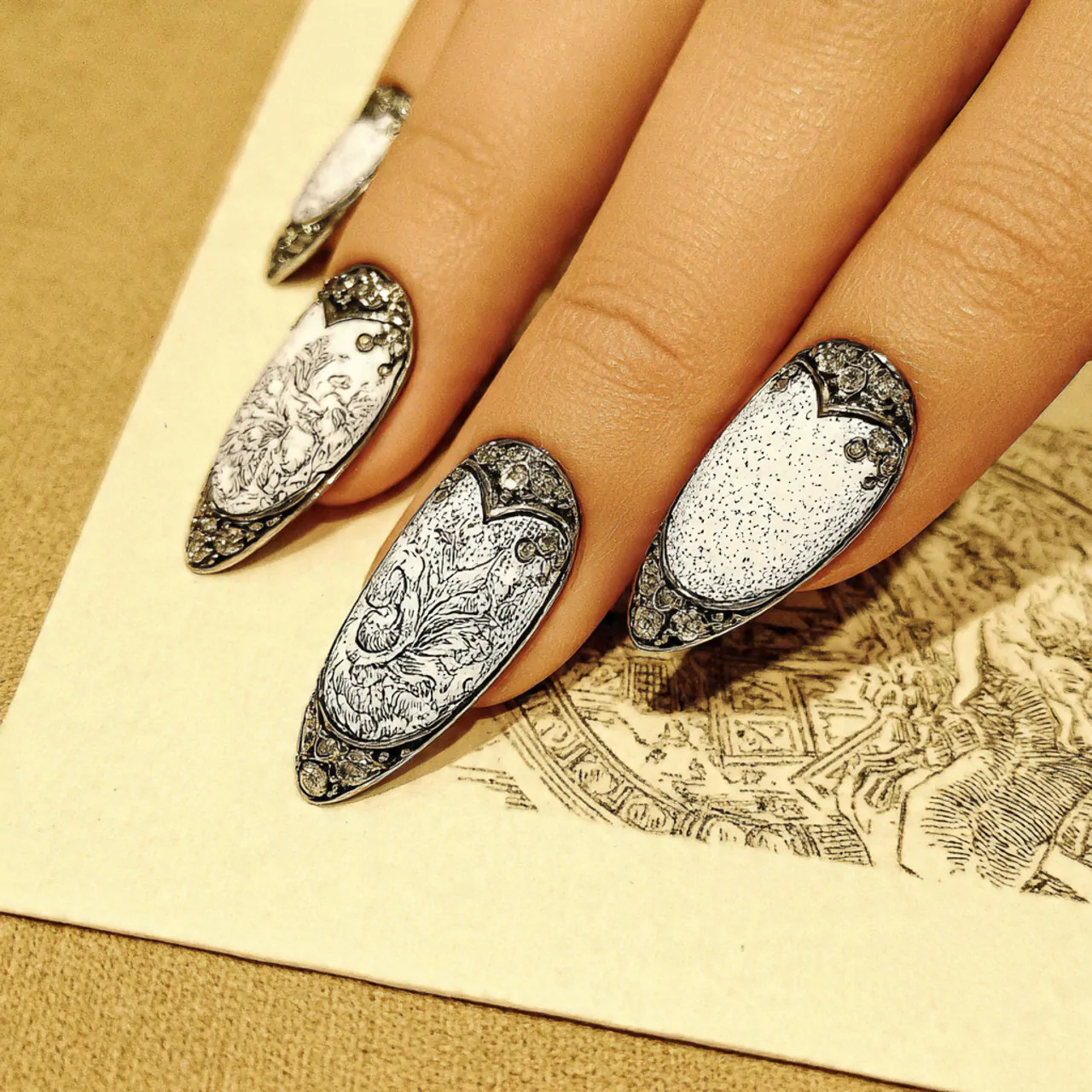 White Cat Eye Nails: A Sleek and Sophisticated Nail Trend 14 white cat eye nails with rhinestones creative nail