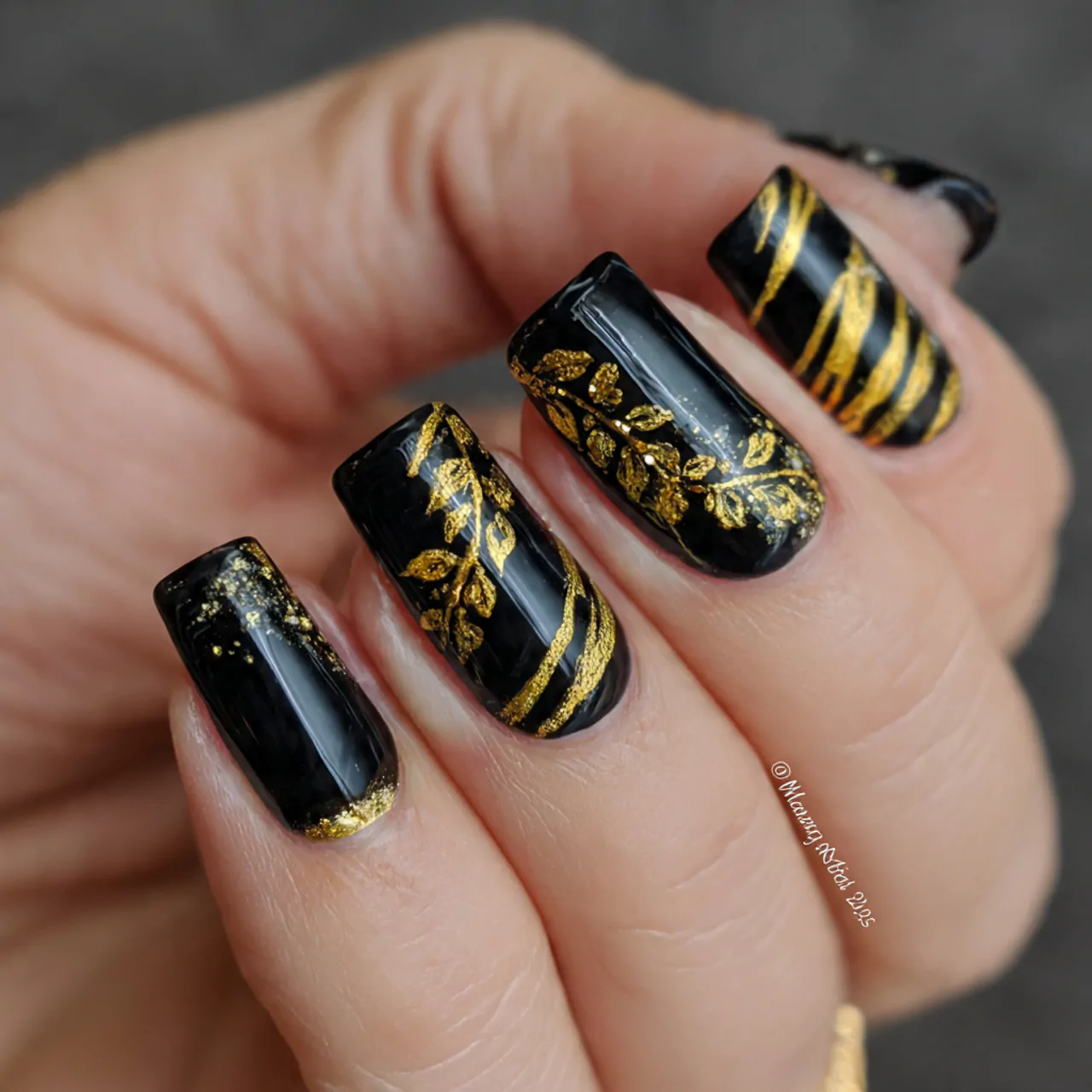 Animal Print Nails: 15 Chic, Wearable, and Statement-Making Designs Worth Saving 9 black and gold tiger stripe nails beautiful nails