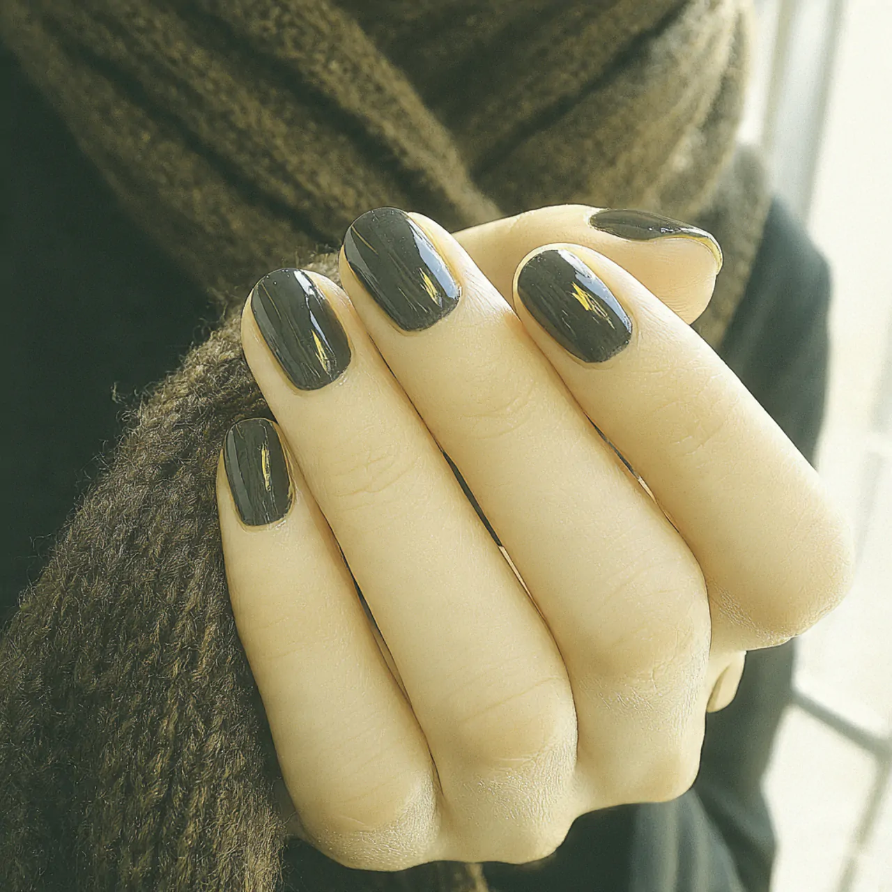 black short nails with high gloss finish attractiv