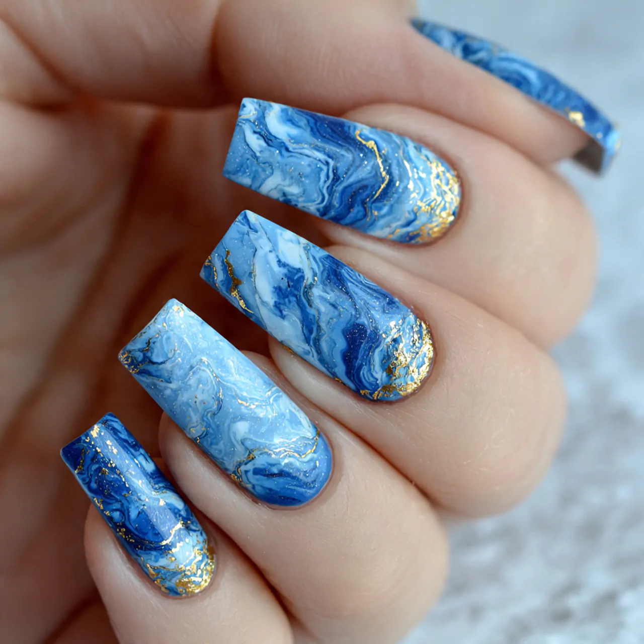 blue ocean marble nails nature look nails
