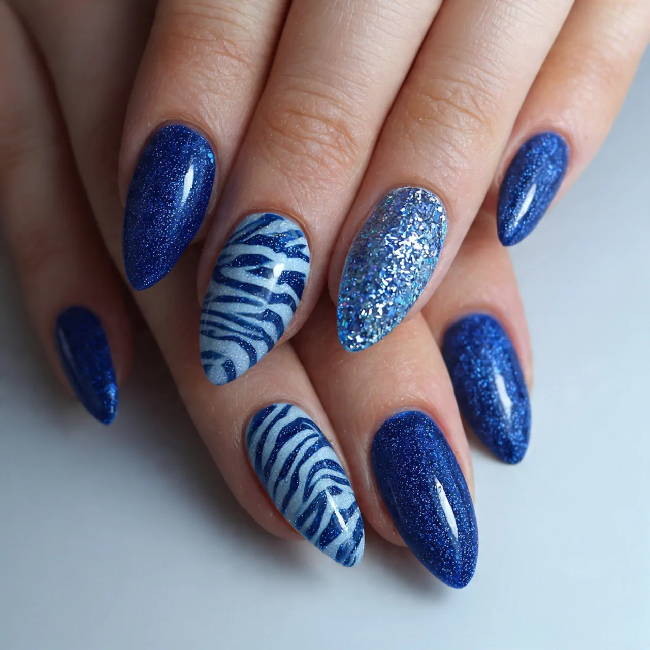 Animal Print Nails: 15 Chic, Wearable, and Statement-Making Designs Worth Saving 11 blue zebra nails natural nails
