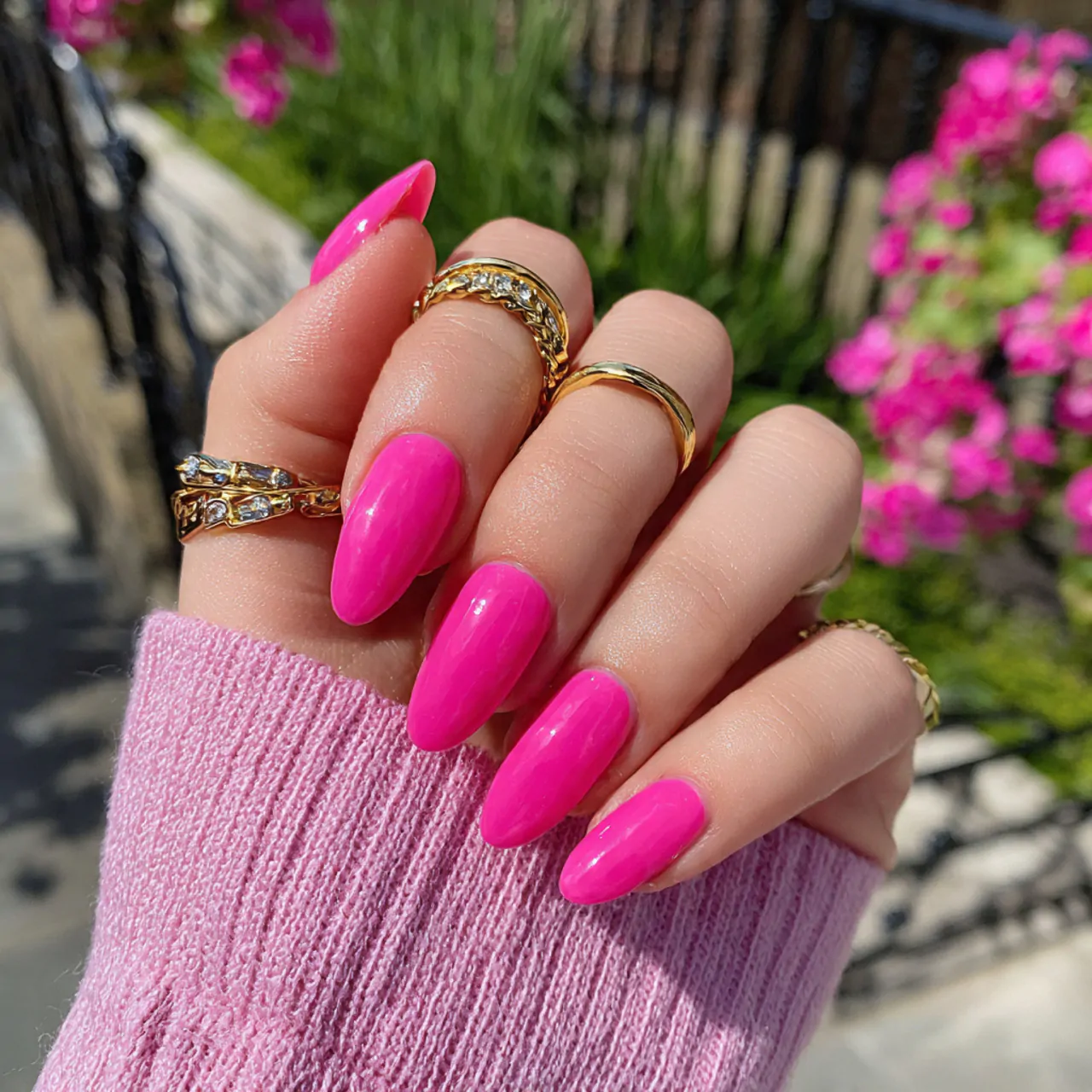 bubblegum pink almond nails